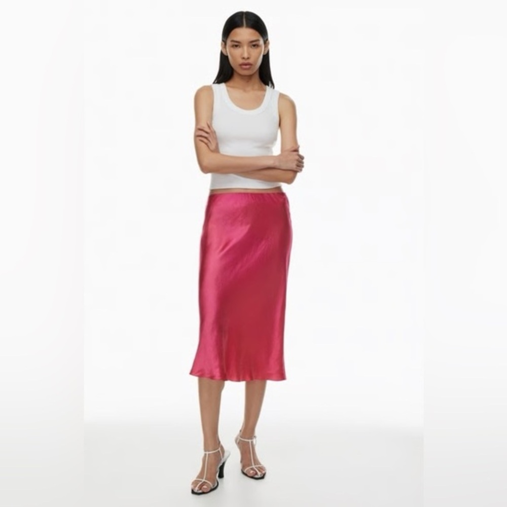 Babaton by Aritzia Jude Skirt - High-Waisted Satin Midi Skirt in Hot Pink